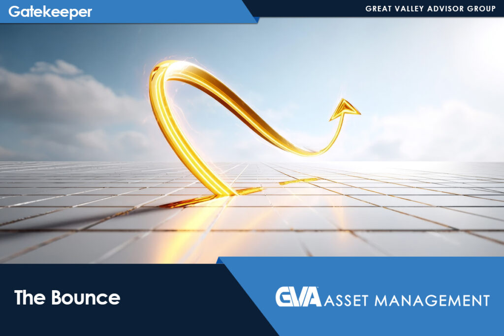 Marketing banner with a glowing golden arrow bending upward over a tiled surface, featuring 'The Bounce' and 'GVA Asset Management' text.