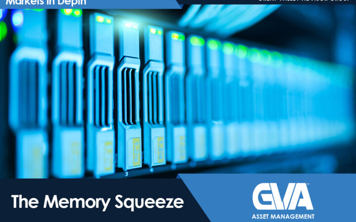 Banner image for Markets In Depth: blue server racks with 'The Memory Squeeze' and GVA Asset Management logo.