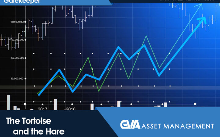 Banner with a stock chart showing blue and green lines, title 'The Tortoise and the Hare' and GVA Asset Management branding.